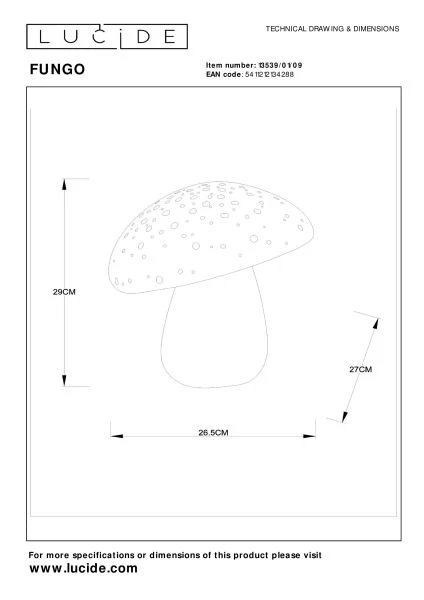 Lucide FUNGO - Tafellamp - 1xE14 - Zwart chroom - technisch